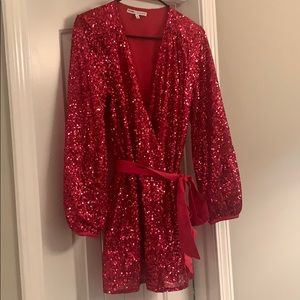 Express Red Sequin wrap dress